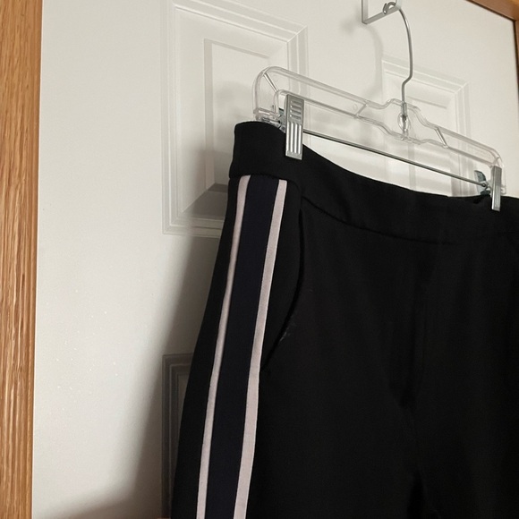 Boden Black Wide Leg Trousers Navy and White Stripe Zip Ankle Size 12 - Picture 4 of 9